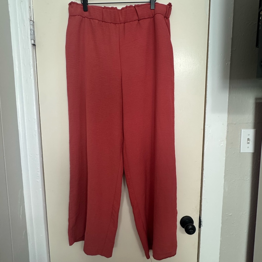 Hilary Radley Wide-Leg Paperbag Waist Pants - Rusty Rose